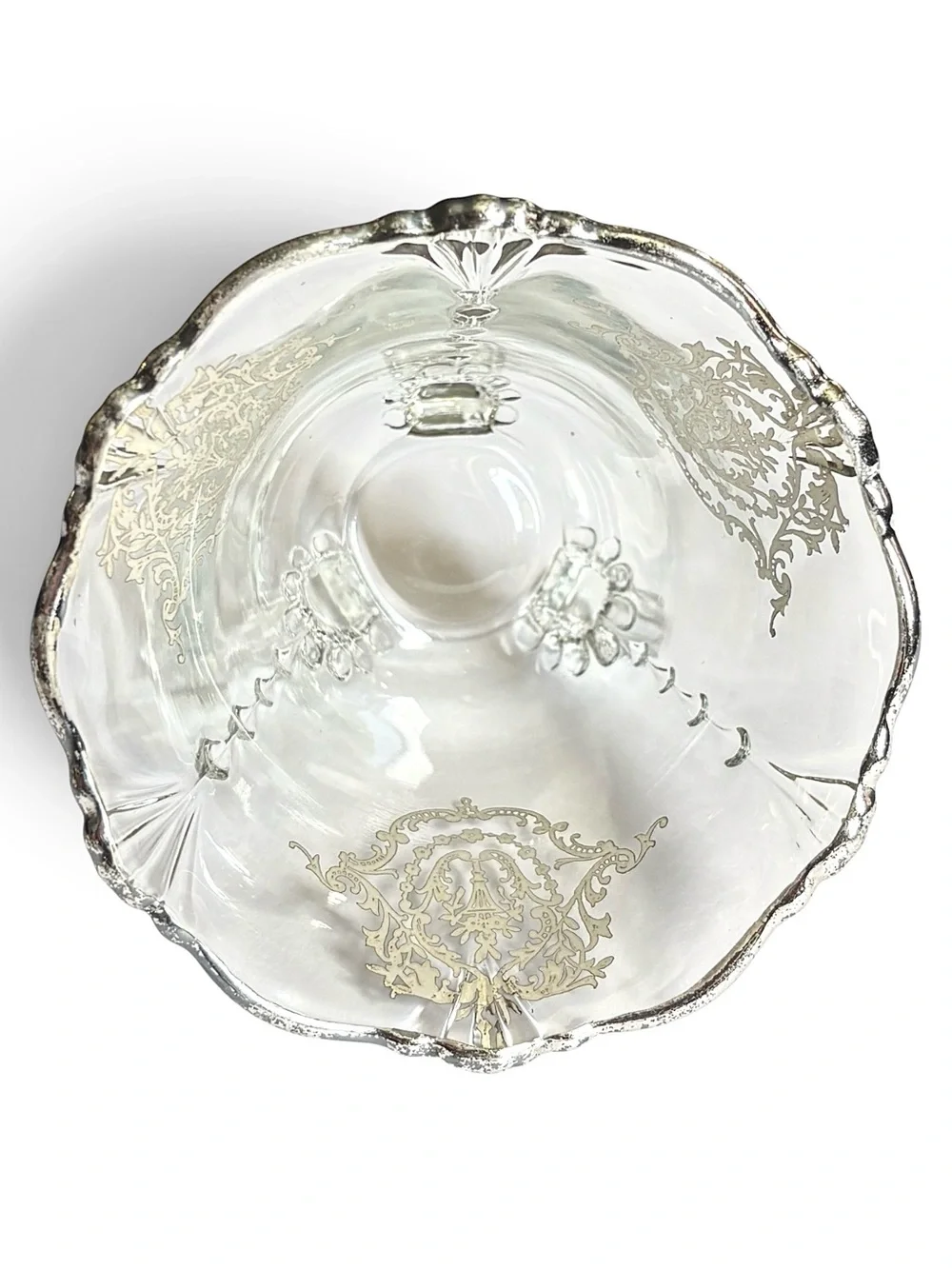 Vintage Heisey Empress Bowl with Ladle Silver Overlay Condiment Dish Candy Bowl